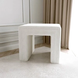 Taburete Bouclé Marfil Aspen para Dormitorio Salón Decoración Hogar - Imagen 1 de 10