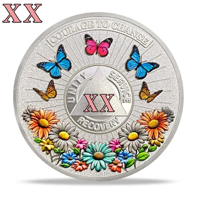 20 Years Sober AA Sobriety Chip Recovery Medallion Milestones Coin Sobriety Gift - Image 1 of 4