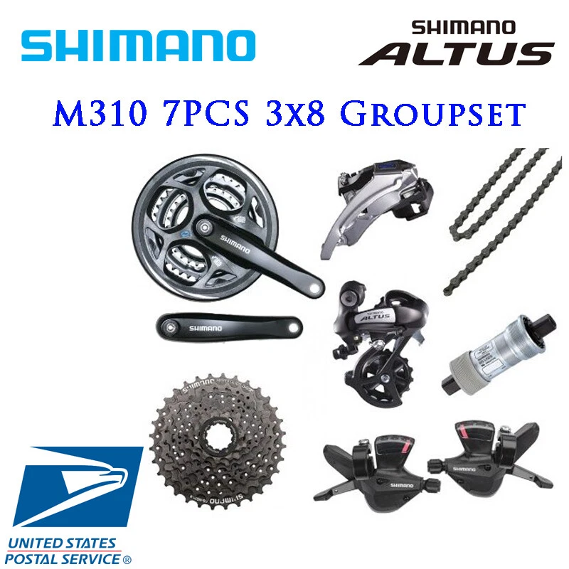 Shimano Altus M310 3x8 Speed Groupset 7pcs Shifter Derailleur Crank Cassette  - Image 1 of 1