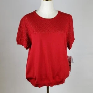 Alfred Dunner Womens PL Red Short Sleeve Crewneck Knit Sweater Embellished NWT - Picture 1 of 9