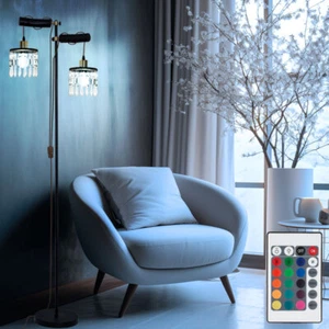Stehlampe Standlampe Stehleuchte dimmbar Fernbedienung RGB LED Kristalle Holz - Bild 1 von 9
