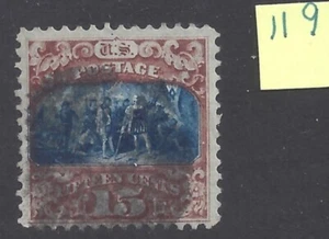US Scott #119 Fine 15c 1869, a solid, clean stamp, heavy cancel as shown! - Picture 1 of 2