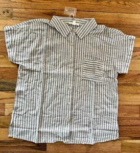 Blu Pepper Gauzy Shirt Top Short Sleeve- Gray Stripe L-China Size - Picture 1 of 6