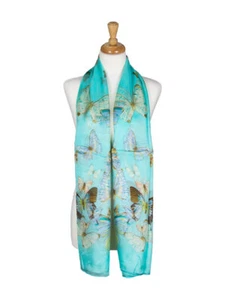 AamiraA Blue Butterfly Mulberry Chiffon Silk Stole Women Scarf Free Shipping  - Picture 1 of 6