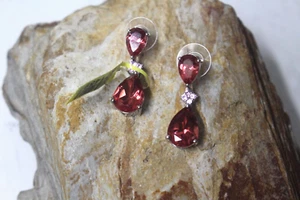 Pendientes colgantes de cuarzo salmón, zafiro rosa Plat/SS NUEVOS CON ETIQUETAS $389,99 en caja de regalo - Imagen 1 de 5