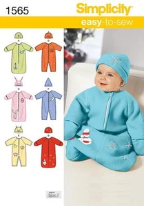 Simplicity Easy SEWING PATTERN 1565 Babies Bunting,Romper & Hats Birth-6m - Picture 1 of 4