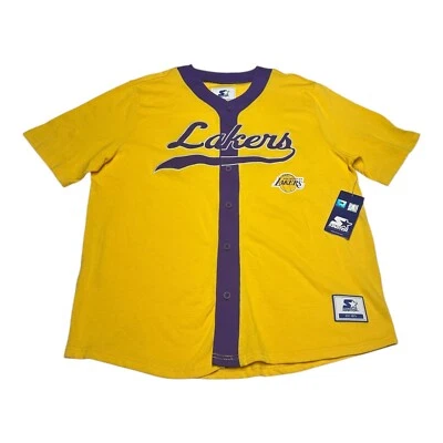 Starter Los Angles Lakers Baseball Style Jersey Men’s M Yellow Button Up Shirt - Image 1 of 4