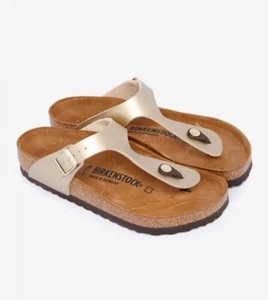 Women Birkenstock Gizeh Gold Birko-Flor Thong Sandals Slides NEW - Picture 1 of 5