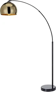 Lampada da terra Versanora Arquer Arc con paralume oro e base in marmo nero 170 cm H - Foto 1 di 4