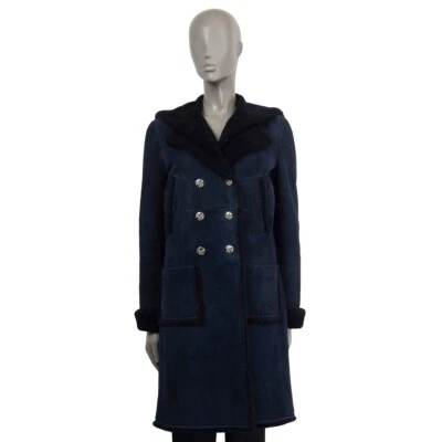 66661 auth CHANEL navy blue 2018 18A HAMBURG SUEDE & SHEARLING Coat Jacket 38 S - Image 1 of 4