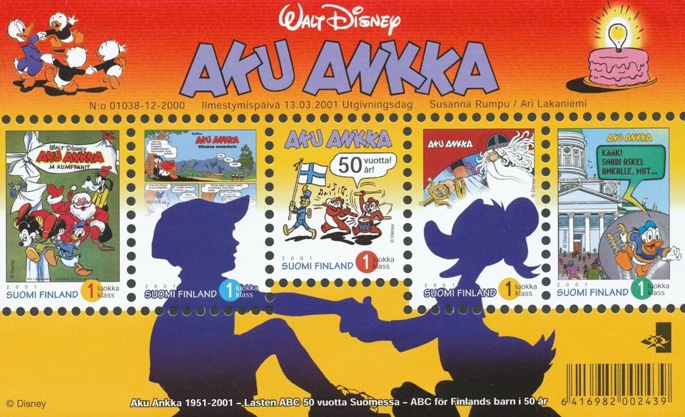 Finland Comic Walt Disney Donald Duck Mint Priority Stamps Sheet MNH 2001 - Image 1 of 1