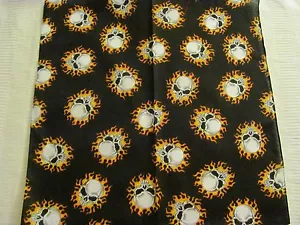 SKULLS IN FLAMES PRINT BANDANA IN YELLOW AND ORANGE POLYCOTTON 22x22in. - Picture 1 of 3