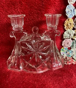 Vtg Clear Cut Glass Double Candle Holder Fancy Tapered Candle Holder Stand - Picture 1 of 3