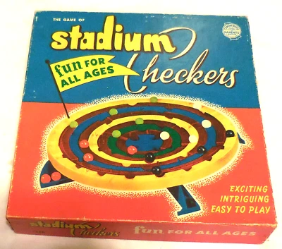 Stadium Checkers #300 1952 juego fácil de jugar 16 canicas con caja W H Schaper Mfg Foto 1 de 4