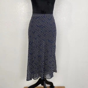 Venezia Navy Blue Polka Dot Polyester Knee Length Flare Skirt Size 26 42W x 27L - Picture 1 of 10
