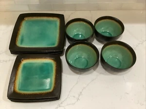 Set Of 12 Gibson Elite Ocean Paradise Jade Green Glazed Dinnerware Bowls Plates - Picture 1 of 11