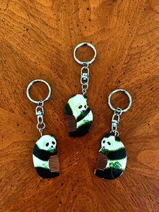 Panda Handmade Wood Key Chain Comb Key Chain Unique Gift - Picture 1 of 13