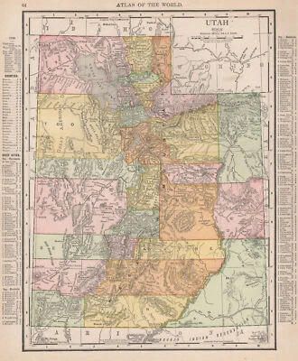 Mapa del estado de Utah que muestra los condados. RAND MCNALLY 1912 antiguo plano gráfico Foto 1 de 2