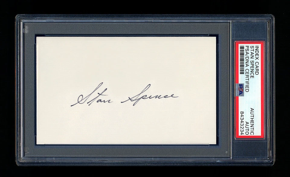 STAN SPENCE SIGNED INDEX CARD MINT PSA/DNA 4 X ALL STAR WASHINGTON SENATORS WWII - Image 1 of 1