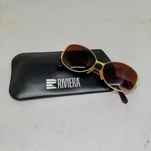 Gafas de sol vintage Riviera cuadradas de metal-estuche suave-hechas a mano-acento esmaltado - Imagen 1 de 8