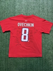 RARE 09-10 Team Autographed Washington Capitals T-Shirt #8 Ovechkin RBK Youth XL - Picture 1 of 18