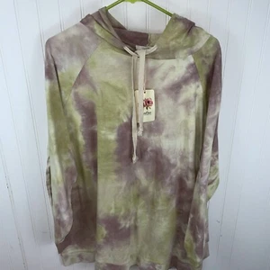 Entro Damen grün lila Batik Sweatshirt Baumwolle Hoodie 1X - Bild 1 von 10