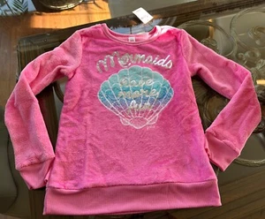 Justice Pink Mermaids Have More Fun Long Sleeve Fuzzy Fleece Pullover Size 6/7 - Picture 1 of 2