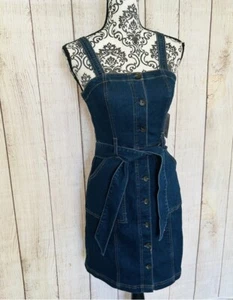 SO Mini abito donna denim senza maniche lavaggio scuro con cintura e bottoni taglia S nuovo con etichette - Foto 1 di 12