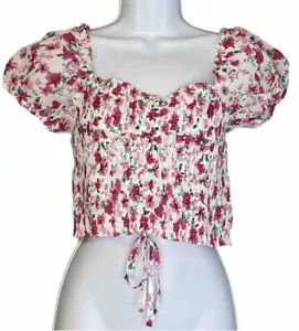 Olivaceous Sz M Crop Top Floral Off Shoulder Puff Sleeves Drawstring Bust NWT - Picture 1 of 7