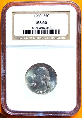 1950 Washington Quarter, NGC MS 66, Great Luster - Image 1 of 2