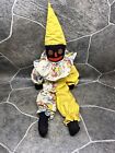 Vintage skarpeta klaun 22" ręcznie robiona jester niemarkowe rzadka żółta