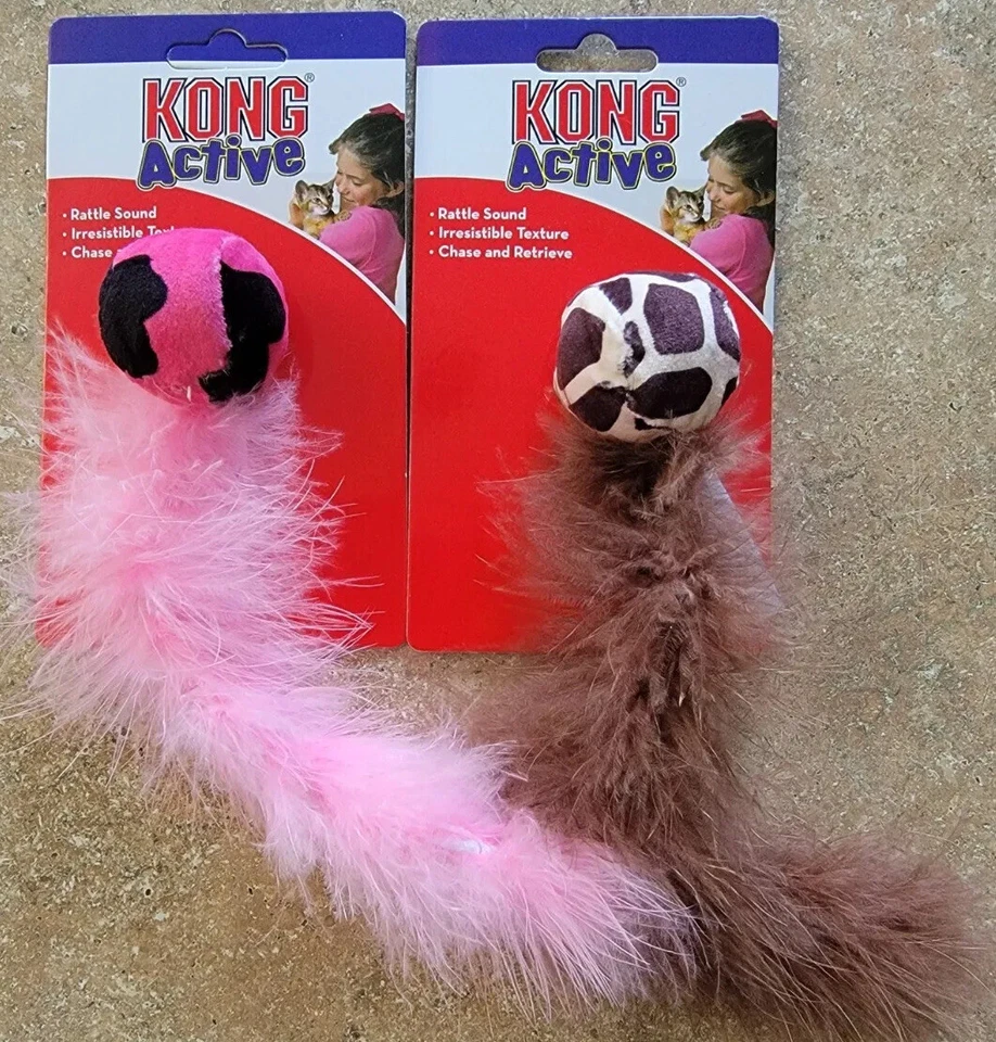Kong ACTIVE Cat Toys Cork Ball Catnip Feather Play Toy 2 Pack Pink Wild Tail NEW - Image 1 of 2