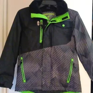 Free Country Boy's Winter Jacket Black Green with removable hood Size S 7/8 NWT - Picture 1 of 9