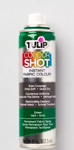 2 X FABRIC COLOUR SPRAY PAINT INSTANT WASHABLE COLOUR SHOT TULIP GREEN-NEON PINK - Picture 1 of 2
