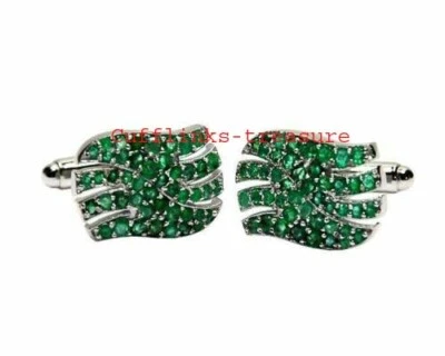 Natural Emerald Gemstones with 925 Sterling Silver Cufflinks For Men's  Foto 1 de 3