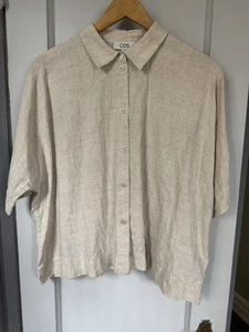 Camisa para mujer COS calce relajado lino manga corta abotonada azul talla 10 - Imagen 1 de 10