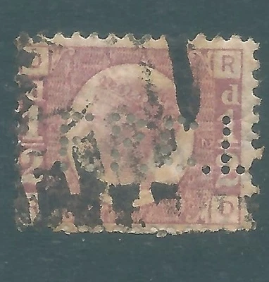 GB 1870 Queen Victoria 1/2d Red Plate 12 used PERFIN SG49 - Image 1 of 2