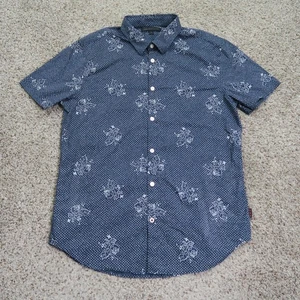 John Varvatos Hemd Herren mittelblau Totenkopf Blumen Kurzarm Knopfleiste Baumwolle - Bild 1 von 10