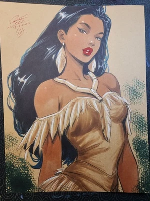 Pocahontas Original Fine Art Illustration Signed 8.5x11 COA  - Image 1 of 4