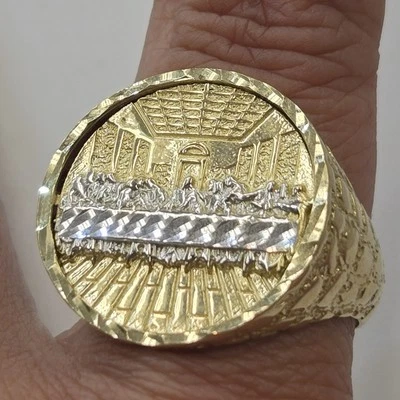 Big Round Real 10k yellow Gold Nugget Last Supper Ring Size 9 10 11 12 13 - Image 1 of 4