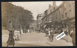 Postcard Lincoln Lincolnshire busy Silver Street shops posted 1921 RP by Lewis - Picture 1 of 2