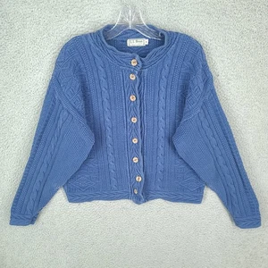 Vintage Ll Bean Sweater Womens Medium Fisherman Cardigan Cable Knit Blue Cropped - Picture 1 of 13