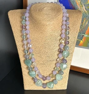LOLA ROSE Semi Precious Gem Stones Green Lilac Purple Bead Necklaces Signed Lot - Picture 1 of 12