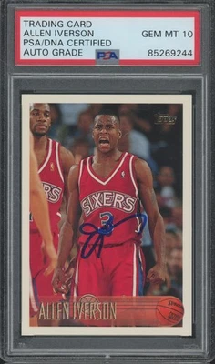 1996-97 Topps #171 Allen Iverson RC Rookie Autograph Gem Mint PSA DNA 10 Auto - image 1 of 2