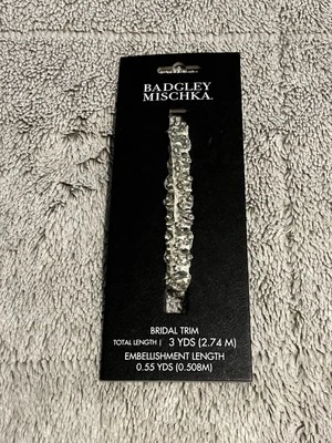 New Badgley Mischka Wedding Bridal Trim 3 Yards White And Blingy Embellishments - Image 1 of 4