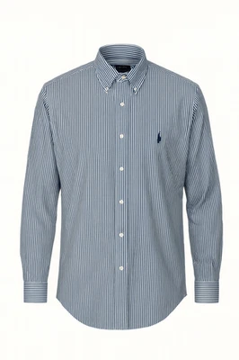 Camisa de vestir Ralph Lauren para hombre LG azul blanco a rayas manga larga 100 % algodón Foto 1 de 4