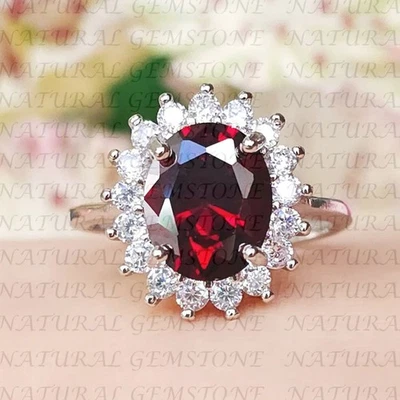 8.00Crt Oval Cut Natural Garnet & Diamond Anniversary Ring 18K White Gold Plated - Image 1 of 4