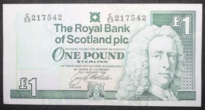 Scotland Royal Bank of One Pound Currency Note 1996 P# 351c Edinburgh Castle 1 - Bild 1 von 2