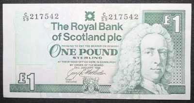 Scotland Royal Bank of One Pound Currency Note 1996 P# 351c Edinburgh Castle 1 - Image 1 of 2