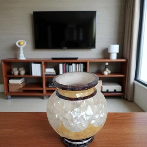 Jarrón decorativo artesanal de 12" con mosaico amarillo y blanco arte sala de estar decoración - Imagen 1 de 6